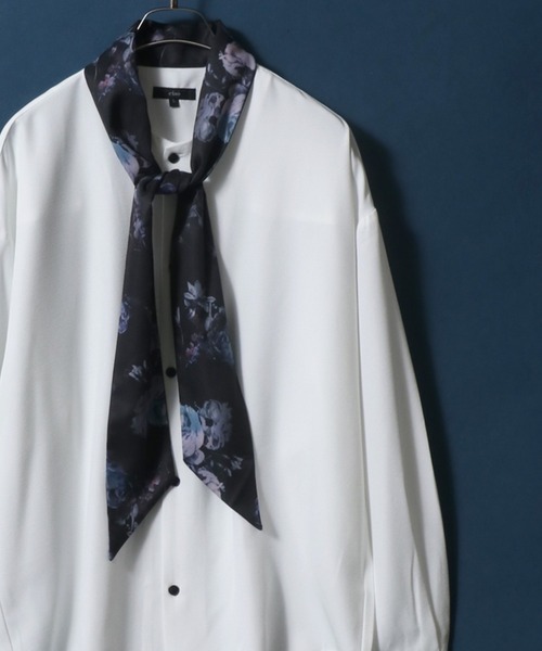 ANPAS(アンパス)の「Georgette Oversize Balloon Sleeve Scarf Collar Shirt/ジョーゼット オーバーサイズ バルーンスリーブ スカーフ襟 ボウタイ襟 シャツ(シャツ/ブラウス・メンズ・ホワイト/ブラック/ホワイト系その他・M/L)」の2枚目の写真