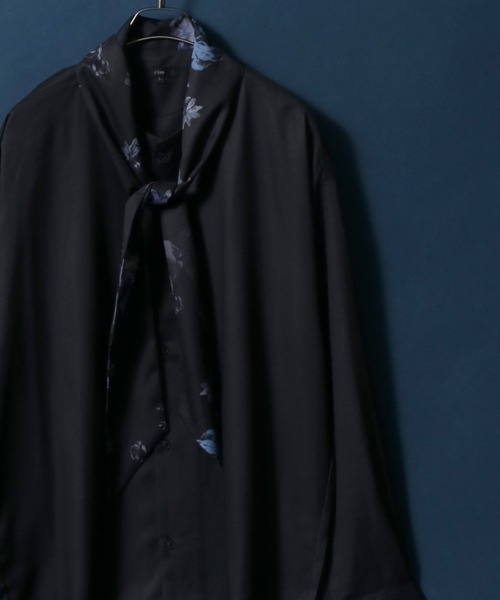ANPAS(アンパス)の「Georgette Oversize Balloon Sleeve Scarf Collar Shirt/ジョーゼット オーバーサイズ バルーンスリーブ スカーフ襟 ボウタイ襟 シャツ(シャツ/ブラウス・メンズ・ホワイト/ブラック/ホワイト系その他・M/L)」の3枚目の写真