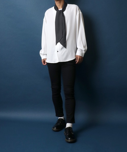 ANPAS(アンパス)の「Georgette Oversize Balloon Sleeve Scarf Collar Shirt/ジョーゼット オーバーサイズ バルーンスリーブ スカーフ襟 ボウタイ襟 シャツ(シャツ/ブラウス・メンズ・ホワイト/ブラック/ホワイト系その他・M/L)」の19枚目の写真