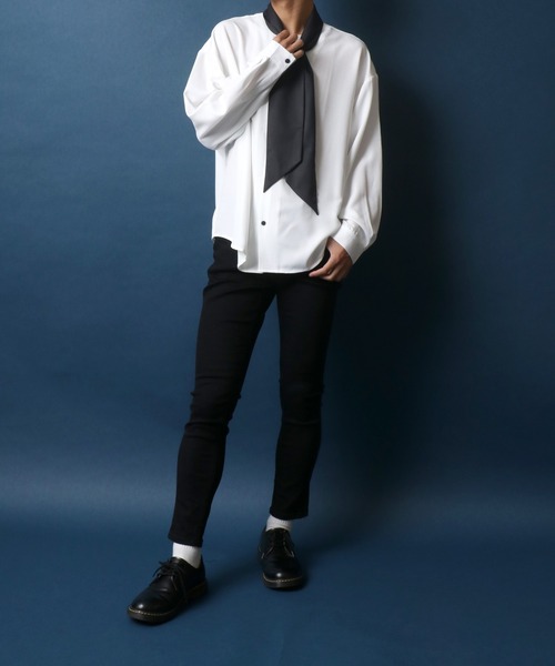 ANPAS(アンパス)の「Georgette Oversize Balloon Sleeve Scarf Collar Shirt/ジョーゼット オーバーサイズ バルーンスリーブ スカーフ襟 ボウタイ襟 シャツ(シャツ/ブラウス・メンズ・ホワイト/ブラック/ホワイト系その他・M/L)」の20枚目の写真