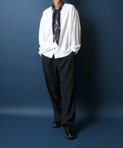 ANPAS(アンパス)の「Georgette Oversize Balloon Sleeve Scarf Collar Shirt/ジョーゼット オーバーサイズ バルーンスリーブ スカーフ襟 ボウタイ襟 シャツ(シャツ/ブラウス・メンズ・ホワイト/ブラック/ホワイト系その他・M/L)」の21枚目の写真