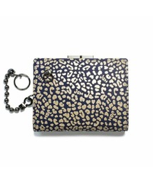 JAM HOME MADE（ジャムホームメイド）の「印伝/印傳屋 鹿革 レザー がま口 ミディアム ウォレット レオパード柄 ブランド コラボ 二つ折り財布 ネイビー×ホワイト（財布）」