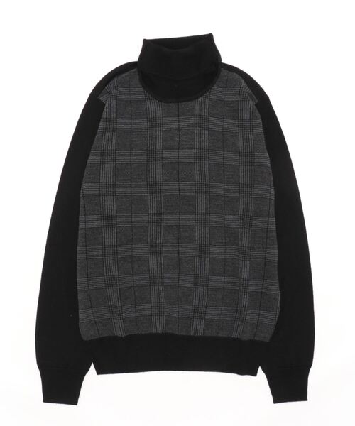Alexander Julian(アレキサンダージュリアン)の「アレキサンダージュリアンメンズ/ALEXANDER JULIAN:MEN ウォッシャブル ウール混チェック タートルニット(ニット/セーター・メンズ・ブラック・X-LARGE/LARGE/MEDIUM)」の3枚目の写真