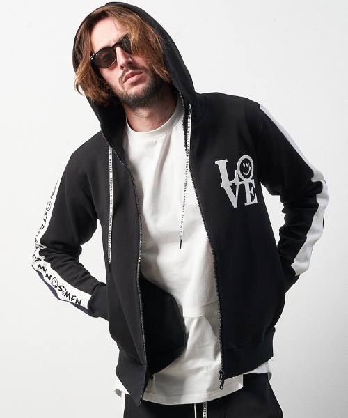 STUD MUFFIN（スタッドマフィン）の「mpa3049-TRストレッチポンチヘビージェルプリント バイカラージップパーカー（パーカー・メンズ・ミックスグレー/ブラック・4/2/3）」の3枚目の写真