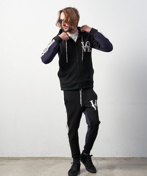 STUD MUFFIN（スタッドマフィン）の「mpa3049-TRストレッチポンチヘビージェルプリント バイカラージップパーカー（パーカー・メンズ・ミックスグレー/ブラック・4/2/3）」の7枚目の写真