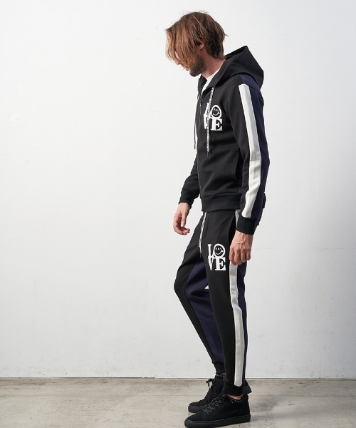 STUD MUFFIN（スタッドマフィン）の「mpa3049-TRストレッチポンチヘビージェルプリント バイカラージップパーカー（パーカー・メンズ・ミックスグレー/ブラック・4/2/3）」の8枚目の写真