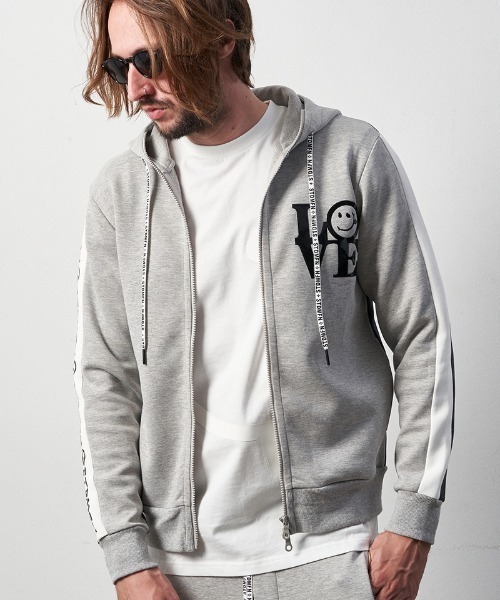 STUD MUFFIN（スタッドマフィン）の「mpa3049-TRストレッチポンチヘビージェルプリント バイカラージップパーカー（パーカー・メンズ・ミックスグレー/ブラック・4/2/3）」の13枚目の写真