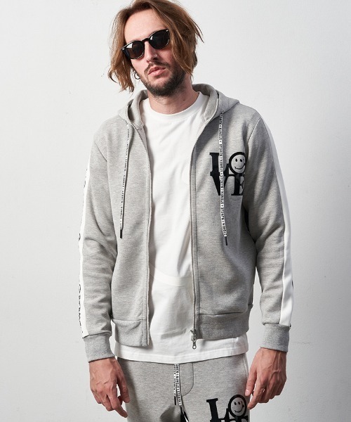 STUD MUFFIN（スタッドマフィン）の「mpa3049-TRストレッチポンチヘビージェルプリント バイカラージップパーカー（パーカー・メンズ・ミックスグレー/ブラック・4/2/3）」の14枚目の写真