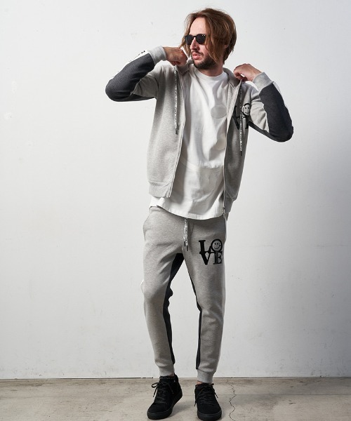 STUD MUFFIN（スタッドマフィン）の「mpa3049-TRストレッチポンチヘビージェルプリント バイカラージップパーカー（パーカー・メンズ・ミックスグレー/ブラック・4/2/3）」の17枚目の写真