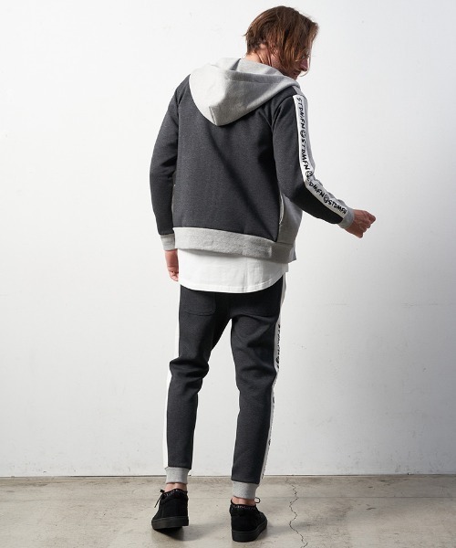 STUD MUFFIN（スタッドマフィン）の「mpa3049-TRストレッチポンチヘビージェルプリント バイカラージップパーカー（パーカー・メンズ・ミックスグレー/ブラック・4/2/3）」の21枚目の写真