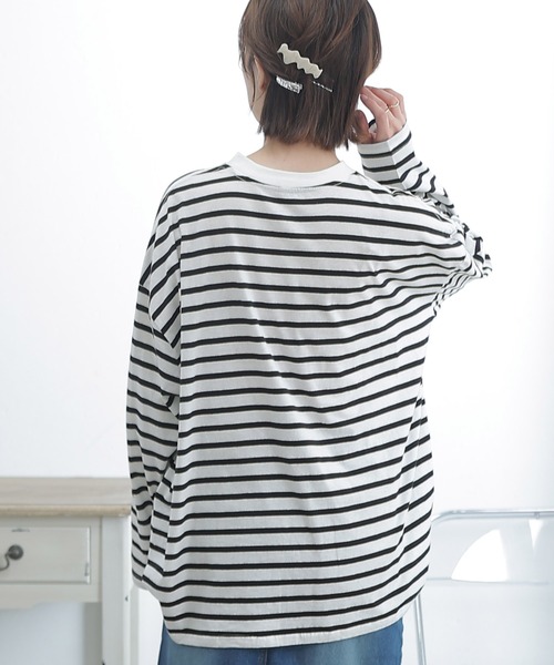 ElegChic(エレグシック)の「BIGボーダー ロング スリーブTシャツ(Tシャツ/カットソー・レディース・ホワイト×グレー/ホワイト×ブラック/ホワイト×ブルー・M~L/LL~3L/4L~5L)」の18枚目の写真