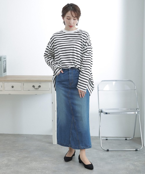 ElegChic(エレグシック)の「BIGボーダー ロング スリーブTシャツ(Tシャツ/カットソー・レディース・ホワイト×グレー/ホワイト×ブラック/ホワイト×ブルー・M~L/LL~3L/4L~5L)」の14枚目の写真