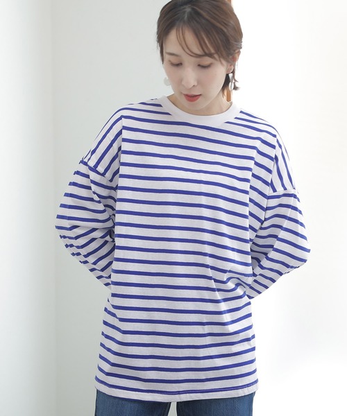 ElegChic(エレグシック)の「BIGボーダー ロング スリーブTシャツ(Tシャツ/カットソー・レディース・ホワイト×グレー/ホワイト×ブラック/ホワイト×ブルー・M~L/LL~3L/4L~5L)」の12枚目の写真