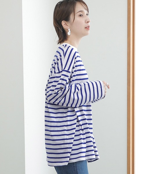 ElegChic(エレグシック)の「BIGボーダー ロング スリーブTシャツ(Tシャツ/カットソー・レディース・ホワイト×グレー/ホワイト×ブラック/ホワイト×ブルー・M~L/LL~3L/4L~5L)」の6枚目の写真