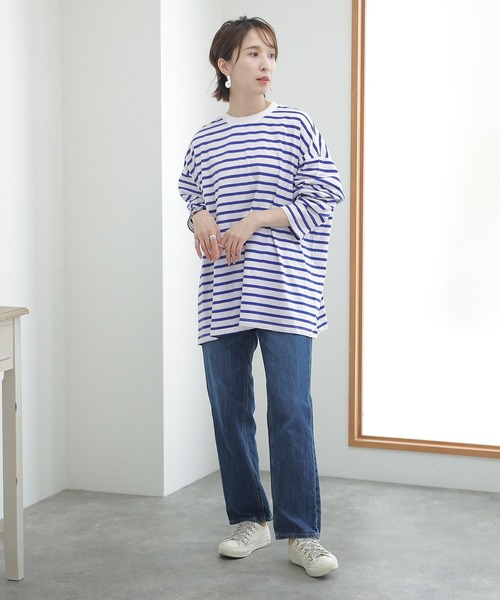 ElegChic(エレグシック)の「BIGボーダー ロング スリーブTシャツ(Tシャツ/カットソー・レディース・ホワイト×グレー/ホワイト×ブラック/ホワイト×ブルー・M~L/LL~3L/4L~5L)」の8枚目の写真