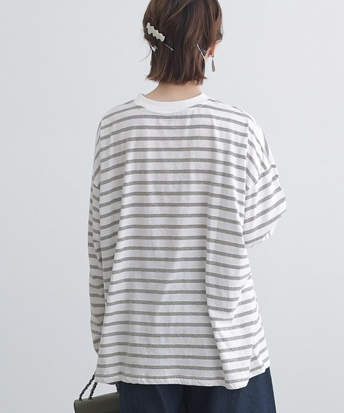 ElegChic(エレグシック)の「BIGボーダー ロング スリーブTシャツ(Tシャツ/カットソー・レディース・ホワイト×グレー/ホワイト×ブラック/ホワイト×ブルー・M~L/LL~3L/4L~5L)」の19枚目の写真