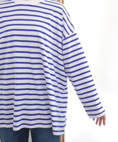 ElegChic(エレグシック)の「BIGボーダー ロング スリーブTシャツ(Tシャツ/カットソー・レディース・ホワイト×グレー/ホワイト×ブラック/ホワイト×ブルー・M~L/LL~3L/4L~5L)」の7枚目の写真