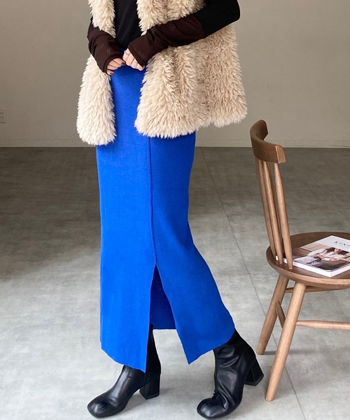 She's Closet(シーズクローゼット)の「マルチウェイハイウエストタイトニットロングナロースカート(スカート・レディース・ブルー/アイボリー/ブラック/グリーン/ピンク/オレンジ・FREE)」の4枚目の写真