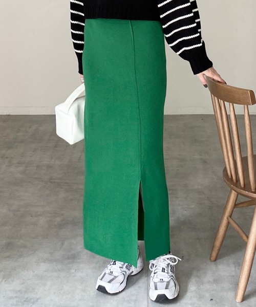 She's Closet(シーズクローゼット)の「マルチウェイハイウエストタイトニットロングナロースカート(スカート・レディース・ブルー/アイボリー/ブラック/グリーン/ピンク/オレンジ・FREE)」の3枚目の写真