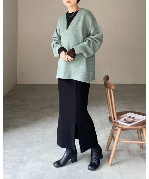 She's Closet(シーズクローゼット)の「マルチウェイハイウエストタイトニットロングナロースカート(スカート・レディース・ブルー/アイボリー/ブラック/グリーン/ピンク/オレンジ・FREE)」の7枚目の写真