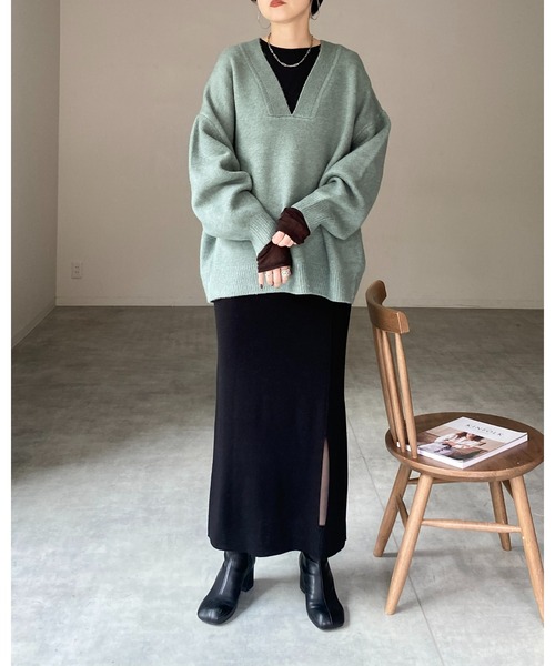 She's Closet(シーズクローゼット)の「マルチウェイハイウエストタイトニットロングナロースカート(スカート・レディース・ブルー/アイボリー/ブラック/グリーン/ピンク/オレンジ・FREE)」の8枚目の写真