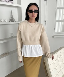 《ウール50％》クロップド丈スリッド入り肉厚リブニット