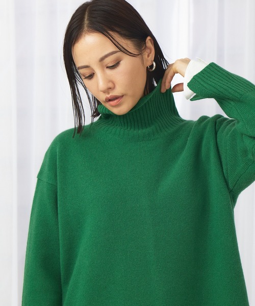 qualite（カリテ）の「ファインウールオフタートルプルオーバー（ニット/セーター・レディース・ライトグレー/ベージュ/グリーン・フリー）」の3枚目の写真