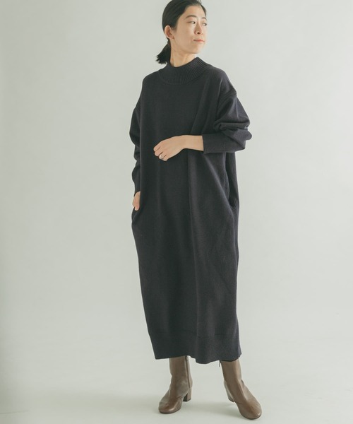 FORK&SPOON（フォークアンドスプーン）の「FORK&SPOON　タートルニットワンピース（ワンピース・レディース・グレー/ネイビー・1/2）」の8枚目の写真