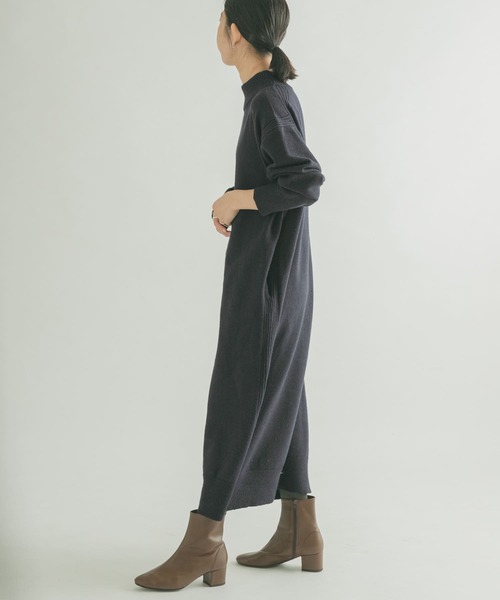 FORK&SPOON（フォークアンドスプーン）の「FORK&SPOON　タートルニットワンピース（ワンピース・レディース・グレー/ネイビー・1/2）」の4枚目の写真