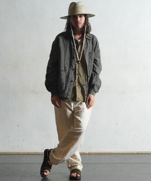 EGO TRIPPING（エゴトリッピング）の「ms5177- FRENCH WORK LINENJACKET シャツ（シャツ/ブラウス・メンズ・ライトグレー/サンドグレー・46/48）」の3枚目の写真