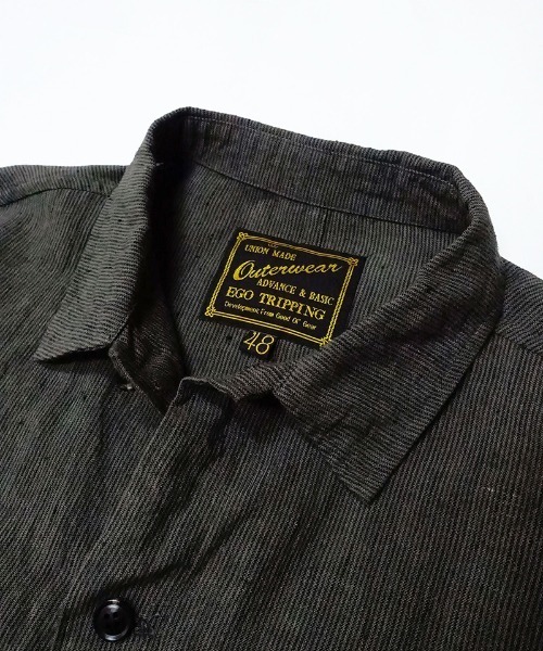 EGO TRIPPING（エゴトリッピング）の「ms5177- FRENCH WORK LINENJACKET シャツ（シャツ/ブラウス・メンズ・ライトグレー/サンドグレー・46/48）」の4枚目の写真