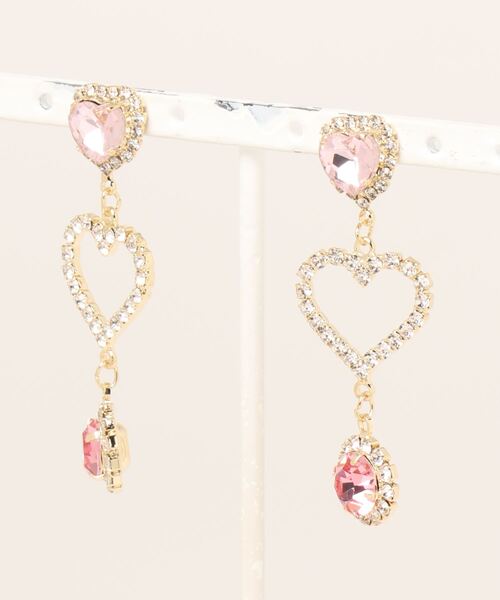 lilLilly（リルリリー）の「ストーンハートビジューピアス（ピアス（両耳用）・レディース・レッド/ピンク/パープル/ホワイト・FREE）」の14枚目の写真