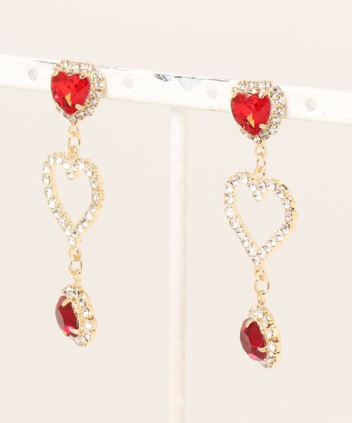 lilLilly（リルリリー）の「ストーンハートビジューピアス（ピアス（両耳用）・レディース・レッド/ピンク/パープル/ホワイト・FREE）」の9枚目の写真