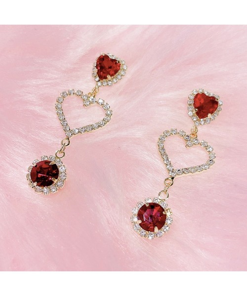 lilLilly（リルリリー）の「ストーンハートビジューピアス（ピアス（両耳用）・レディース・レッド/ピンク/パープル/ホワイト・FREE）」の15枚目の写真