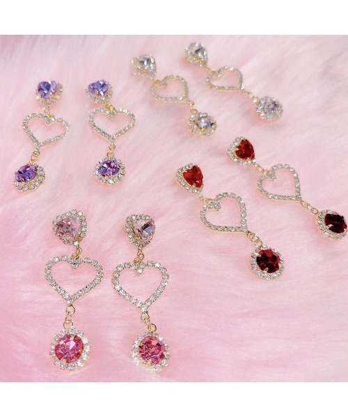 lilLilly（リルリリー）の「ストーンハートビジューピアス（ピアス（両耳用）・レディース・レッド/ピンク/パープル/ホワイト・FREE）」の10枚目の写真