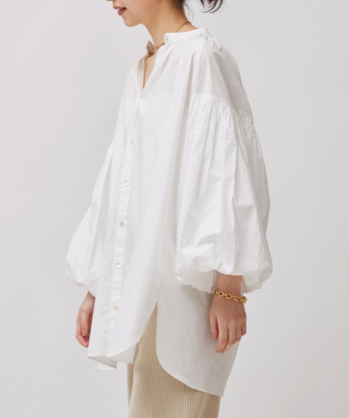 BABYLONE（バビロン）の「タイプライターギャザーブラウス（シャツ/ブラウス・レディース・サックスブルー/オフホワイト・フリー）」の4枚目の写真