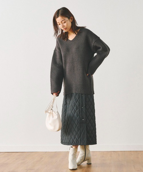 Droite lautreamont（ドロワットロートレアモン）の「Vネックブークレーニット《手洗い可能》（ニット/セーター・レディース・パープル/オフホワイト/チャコールグレー・M）」の20枚目の写真