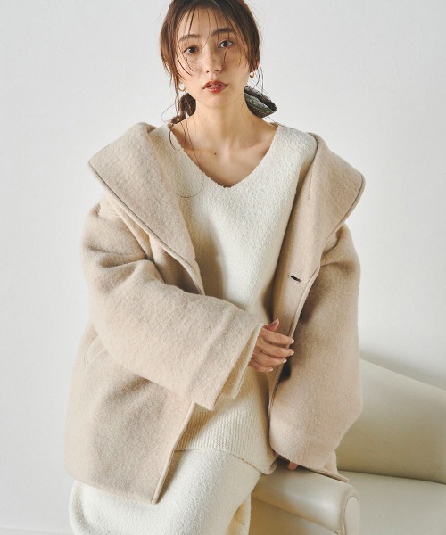 Droite lautreamont（ドロワットロートレアモン）の「Vネックブークレーニット《手洗い可能》（ニット/セーター・レディース・パープル/オフホワイト/チャコールグレー・M）」の4枚目の写真