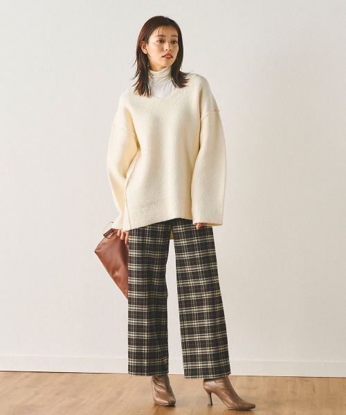 Droite lautreamont（ドロワットロートレアモン）の「Vネックブークレーニット《手洗い可能》（ニット/セーター・レディース・パープル/オフホワイト/チャコールグレー・M）」の5枚目の写真