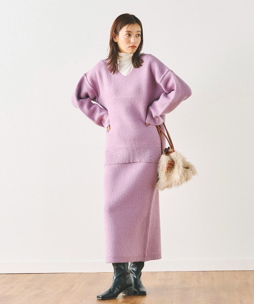 Droite lautreamont（ドロワットロートレアモン）の「Vネックブークレーニット《手洗い可能》（ニット/セーター・レディース・パープル/オフホワイト/チャコールグレー・M）」の22枚目の写真