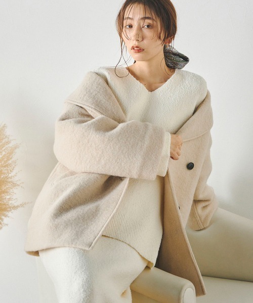 Droite lautreamont（ドロワットロートレアモン）の「Vネックブークレーニット《手洗い可能》（ニット/セーター・レディース・パープル/オフホワイト/チャコールグレー・M）」の11枚目の写真