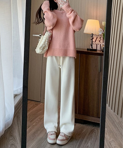 LOPASS（ロパス）の「【低身長向け】暖かい裏毛ワイドパンツ（その他パンツ・レディース・ベージュ/ブラック/アイボリー/グレー/アイボリー系・S/M/L）」の2枚目の写真