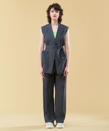 DES PRES リネンナイロンストレッチ ベルテッドジレ DES PRES（デ・プレ）の「リネンナイロンストレッチ ベルテッド