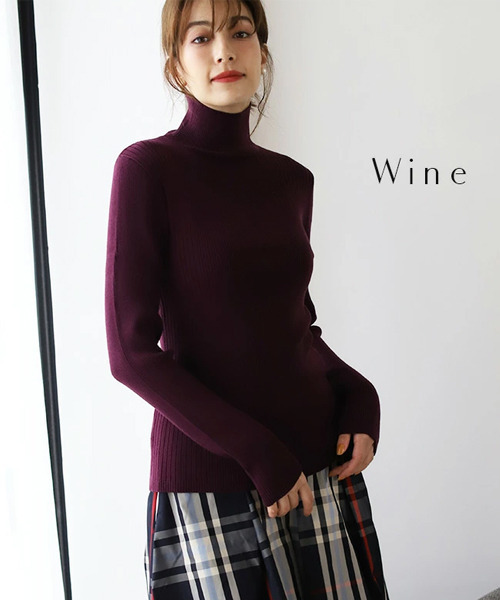 REAL CUBE（リアルキューブ）の「やわもちランダムリブタートルニット（ニット/セーター・レディース・ブラック/ワインレッド・FREE）」の8枚目の写真