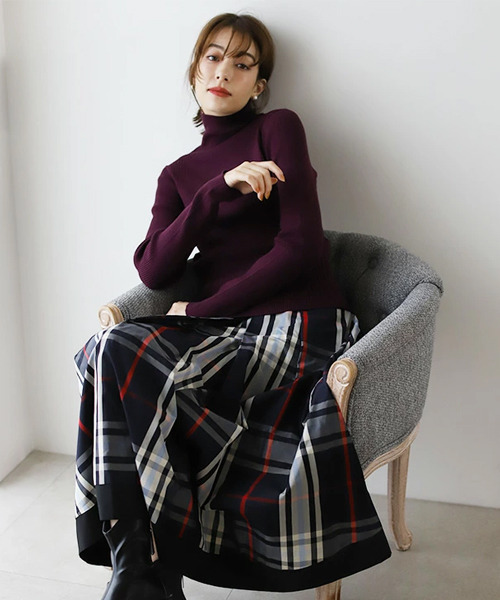 REAL CUBE（リアルキューブ）の「やわもちランダムリブタートルニット（ニット/セーター・レディース・ブラック/ワインレッド・FREE）」の9枚目の写真