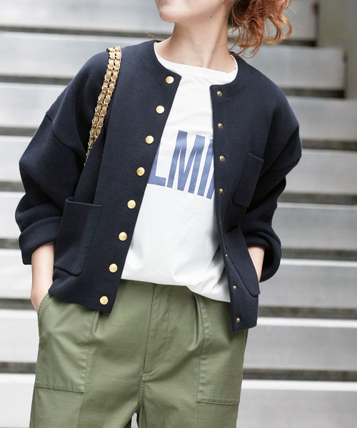 Spick & Span（スピックアンドスパン）の「接結ニットジャケット（カーディガン/ボレロ・レディース・ネイビー/ホワイト・FREE）」の2枚目の写真