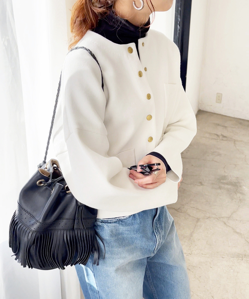 Spick & Span（スピックアンドスパン）の「接結ニットジャケット（カーディガン/ボレロ・レディース・ネイビー/ホワイト・FREE）」の10枚目の写真