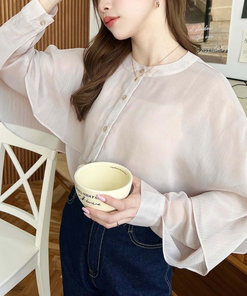 moment+（モーメントプラス）の「シアー楊柳ラッフルスリーブブラウス