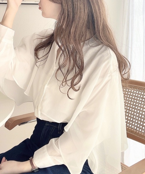 moment+（モーメントプラス）の「シアー楊柳ラッフルスリーブブラウス