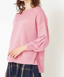 袖プリーツリブニットプルオーバー